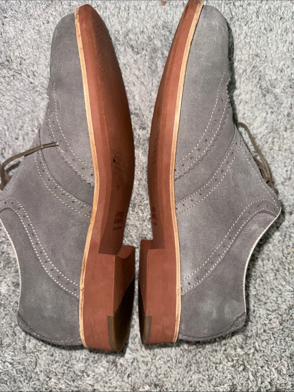 Johnston & Murphy grey Sheepskin Wingtip Oxfords GUC business blokecore luxury
